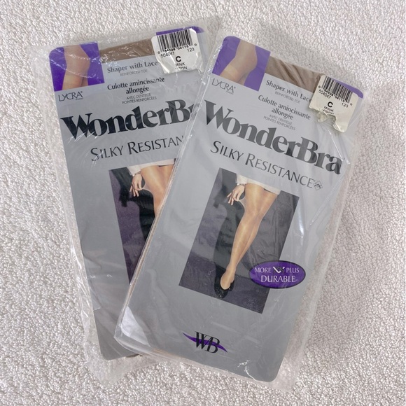 Wonderbra Silky Resistance Tights In Mink Vision W Shaper Lace Reinforced Toe x2 - Picture 1 of 5